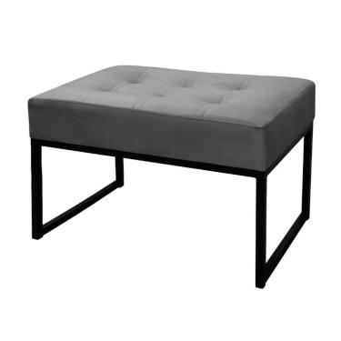 Imagem de Puff Decorativo Para Sala e Quarto Paris Veludo Cinza Base Preta Shop das Cabeceiras
