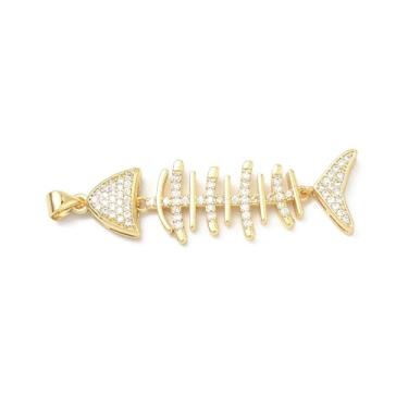 Imagem de KitBeads 5 peças adoráveis pingentes de espinha de peixe latão oceano animal marinho zircônia cúbica real 18K pingentes banhados a ouro 18K para fazer joias, pulseiras, brincos, colar a granel