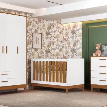 Imagem de Quarto Completo com Roupeiro 3 Portas Flip Branco Fosco/Savana