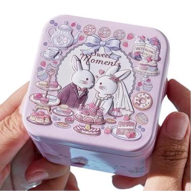 Imagem de Caixa de presente quadrada de metal para doces e biscoitos 7,5x7,5x6,5