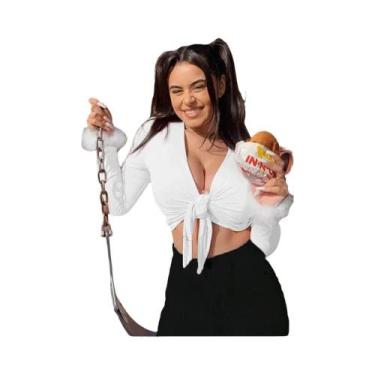 Imagem de Blusa Feminina De Manga Longa Com Decote Em V De Pelúcia E Amarração P