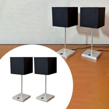 Imagem de Kit 2 Abajur luminária de Mesa Quadrado Escovado Com Interruptor Com C