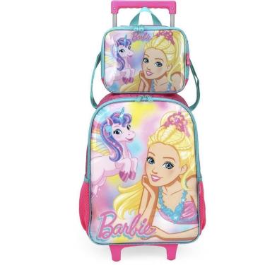 Imagem de Kit Mochila de Rodinhas e Lancheira Luxcel Barbie Verde-Unissex