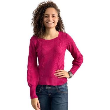 Imagem de Blusa De Frio Feminina Manga Longa Tricot Listrada 461 - Deeyaa, Rosa,