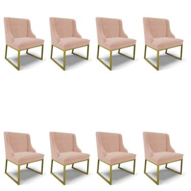 Imagem de Cadeira Sala de Jantar Industrial Dourado kit 8 Liz Veludo Rosê D03 - 