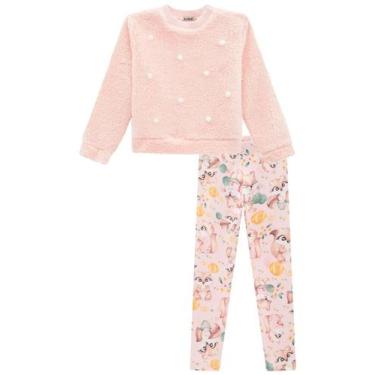 Imagem de Roupa Infantil Blusa Pelo Calça Legging Conjunto Simples Inverno Manga