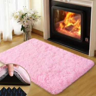 Imagem de Tapete Mugorn Pink Shag 60x90cm para quarto com almofadas antiderrapan