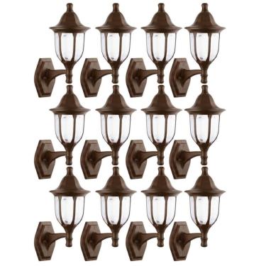 Imagem de Kit 12 Arandelas de Parede Marrom 38cm Luminária Decorativa Clássico Dital Fachadas Var...
