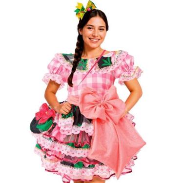 Imagem de Vestido Festa Junina Adulto Feminino de Luxo Super Rodado Com Bolsa Pr
