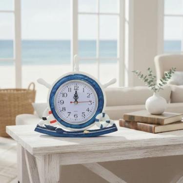 Imagem de Relógio Mesa Náutico Mar E Praia Timão Enfeite Bóia 21x21cm - Dantas
