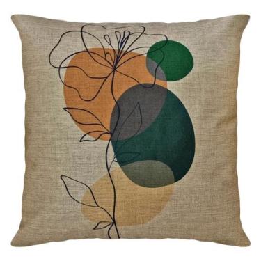Imagem de Almofada Linho Amarela/Laranja/Verde Floral Geometria 45x45 - M3 Decor