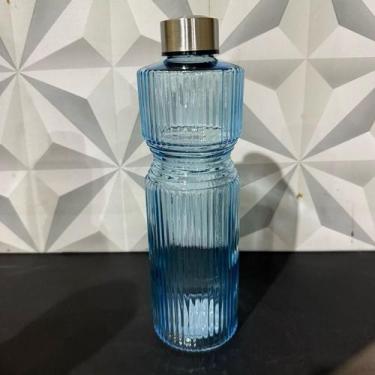 Imagem de Garrafa de vidro dourada azul transparente com tampa de inox 1 litro p