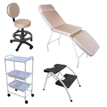 Imagem de Kit Completo Clínica Estética Maca 3 Posições, Mocho com Encostoe Aro,