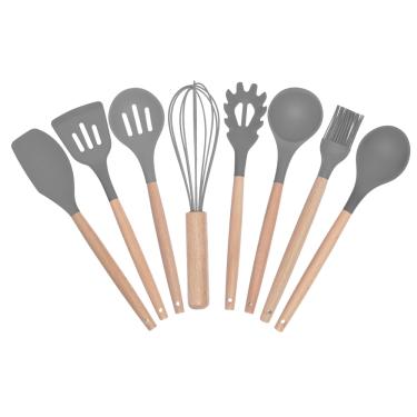 Imagem de Kit Utensílios de Cozinha em Silicone e Bambu 8 peças - Cinza Espacial