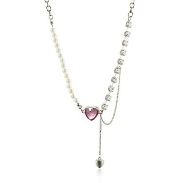 Imagem de IDOKAWA Colar Feminina, Colar para Meninas, Colar de Pérolas com Pingente de Zircão de Coração, Presentes Exclusivos de Joias da Moda para Adolescentes