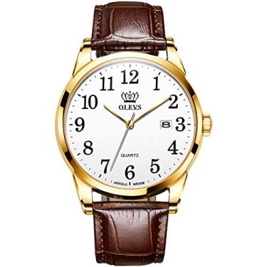 Imagem de OLEVS Relógio masculino analógico de quartzo, casual, à prova d'água, relógio de pulso, Marrom e branco