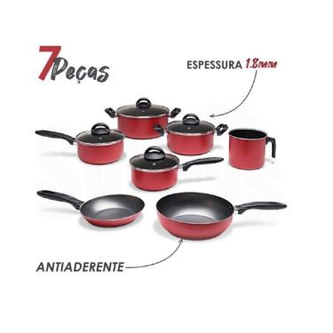 Imagem de Jogo De Panelas Antiaderente Tampa Vidro Chilli 7 Pçs Brinox