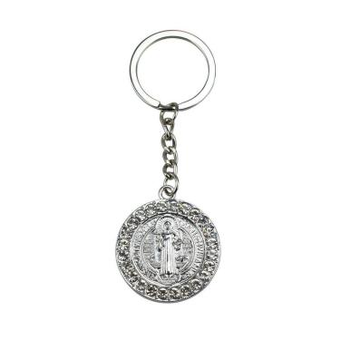 Imagem de Chaveiro Medalhão São Bento Prateado E Dourado 3.5Cm