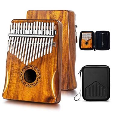 Imagem de MIFOGE Kalimba Piano de polegar 17 teclas com madeira de acácia Koa, Mbira, caixa protetora à prova d'água, fácil de aprender, instrumento musical portátil, presente para iniciantes (Koa)