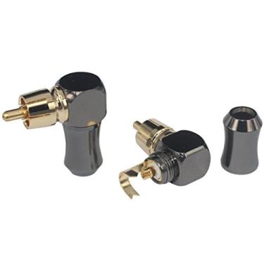Imagem de [2 peças de ângulo de 90°] Adaptador de plugue macho RCA de alta extremidade conector de solda banhado a ouro KK-01