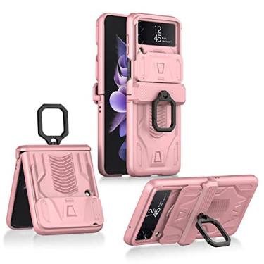 Imagem de Com capa protetora de câmera com janela push para Samsung Galaxy Z Flip 3 capa de telefone à prova de choque para Z Flip 4 3 5G estojo magnético chaveiro, rosa, para galaxy Z flip 3