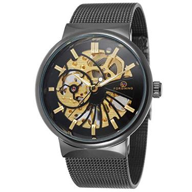 Imagem de Pulseira masculina de malha de aço inoxidável ultra fina e mecânica da FORSINING