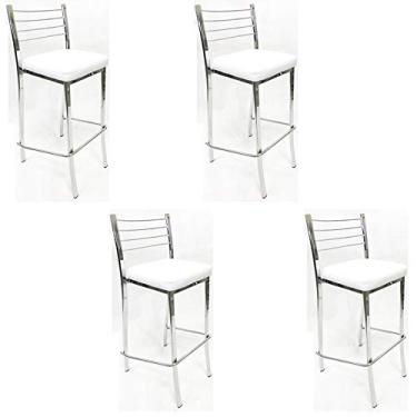 Imagem de Kit 4 Banquetas EMPILHÁVEL Cromada alta assento Branco - Poltronas do Sul