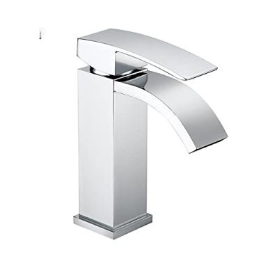 Imagem de Torneira misturadora para pia de banheiro cromada, bronze, vidro quadrado, cascata, cromada