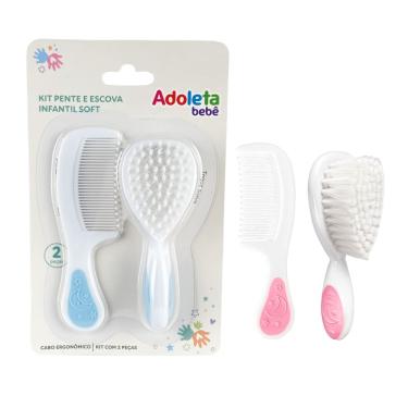 Imagem de Kit Pente e Escova Infantil Soft Bebê Toque Suave 2 Peças Delicado - Adoleta Bebê