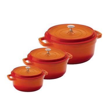 Imagem de Kit Conjunto Caçarola Hercules Revestimento Ceramico Indução Laranja 3L + 4,3L + 6,8L