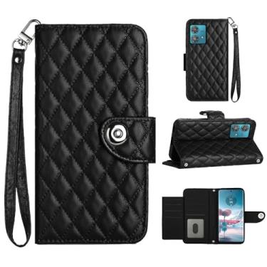 Imagem de Para Motorola Moto Edge 40 Neo, capa carteira com alça de pulso, capa flip magnética de couro com 7 cartões e 1 compartimento para dinheiro, suporte feminino presente capa de telefone para Moto Edge