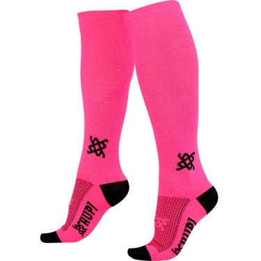 Imagem de Meia Hupi Longa Rosa Neon Lisa Cano 30 cm 1 Par Ideal Corrida Bike, Cor Rosa, Tamanho 36-42