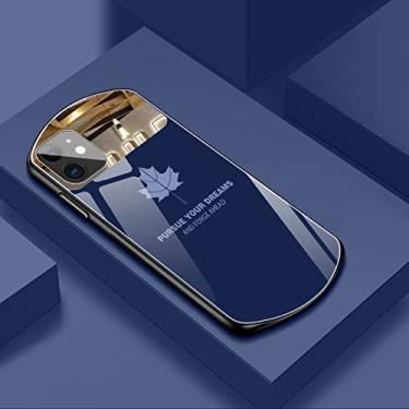 Imagem de Capa de telefone de vidro temperado com folha de bordo oval para iPhone 15 14 13 12 11 Pro Max XS XR X 8 7 6 Plus Capa de silicone espelhada, azul, para iPhone 12Promax
