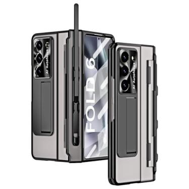 Imagem de DOOTOO Capa para Samsung Galaxy Z Fold 6 com suporte para caneta S e S Pen, proteção de dobradiça de revestimento transparente com protetor de tela e suporte para celular (preta com suporte para