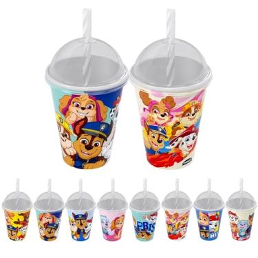 Imagem de Kit com 10 Copos Skake com Canudo e Tampa Patrulha Canina Copo Infantil 280ml Decoração de Festa de Aniversário e Lembrancinhas