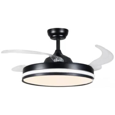 Imagem de Ventilador Led Plafon Retratil Teto Preto Controle Remoto 4 Pás