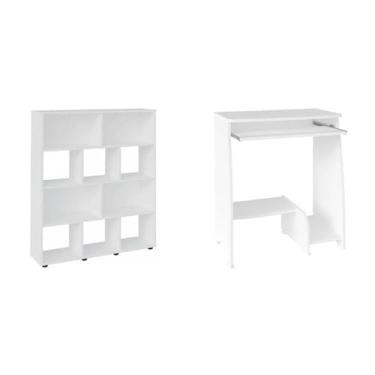 Imagem de Kit 2 Peças com Escrivaninha com Tampo Portátil e Estante 10 Nichos Branco