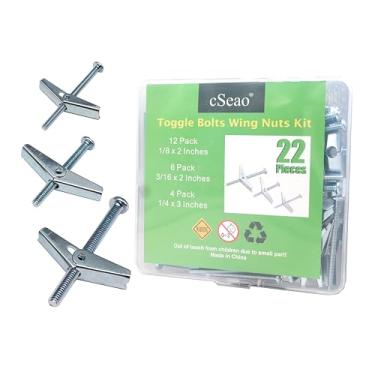 Imagem de Kit de porcas de asa de parafuso de rosca cSeao com 22 unidades, parafuso de parede vazado imperial de 0,6 cm e 0,9 cm com mola