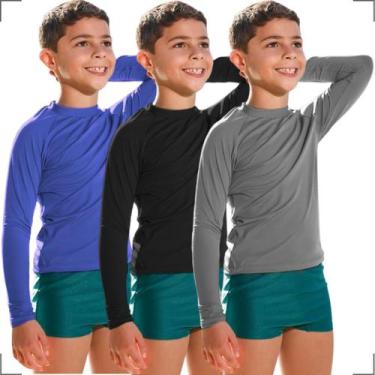Imagem de Kit 3 Camisas Térmicas Infantil Menino e Menina Tecido Geladinho Uv 2 