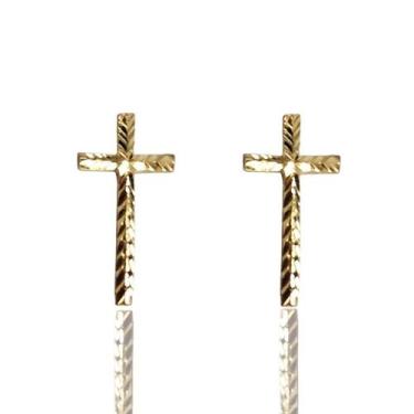 Imagem de Brinco De Ouro 18k Cruz Estampada - Elegancy Joias