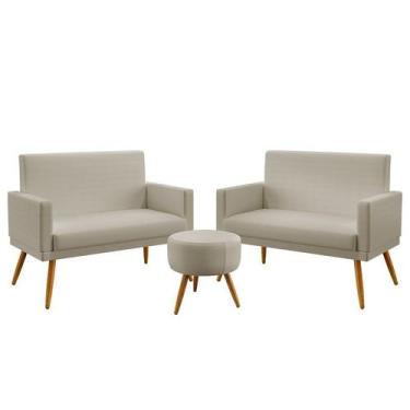 Imagem de Kit 2 Poltronas Namoradeira Estofadas Vega com Rodapé e Puff Solar  Be