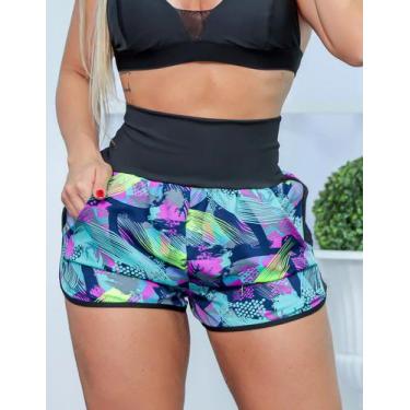 Imagem de Short Feminino Esportivo em Suplex Estampado Detalhe Lateral e Bolsos 