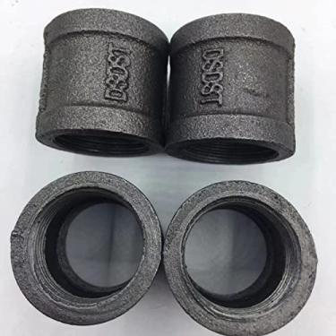 Imagem de ROPOCM Junta de tubo de ferro fundido preto adequada para acabamento flangeado DIY vintage acessórios de junta de tubo de uma moldura (pacote com 4) (2,5 cm)