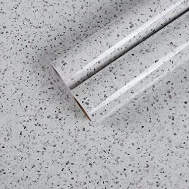 Imagem de CHICHOME Papel de contato de granito branco de 60 cm x 76 cm para bancadas, papel de contato de terrazzo autoadesivo removível, vinil impermeável para móveis de bancada