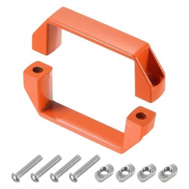 Imagem de uxcell Pacote com 2 puxadores retangulares, puxador de porta de liga de alumínio central de 90 mm/3,5 pol. Puxador de gaveta moderno para gaveta armários portão garagens, laranja