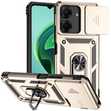 Imagem de Monwutong Capa de proteção deslizante para câmera Redmi 13C, suporte protable, suporte magnético para carro, capa de proteção contra quedas de grau militar para Redmi 13C, JXJS Gold