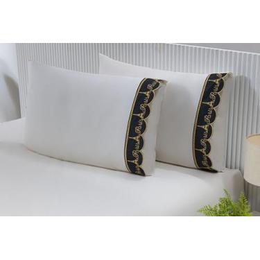 Imagem de 2 Fronhas King 50cmX90cm 100% Algodão 180 Fios Barrado Bordado Paris D
