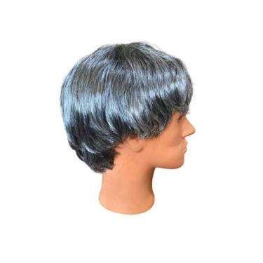 Imagem de Peruca Sintética Curta Grisalha Escura Fantasia Carnaval - IndiaChina