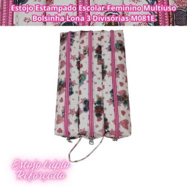 Imagem de Estojo Estampado Escolar Feminino Multiuso Bolsinha Lona 3 Divisórias 