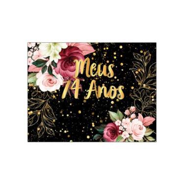 Imagem de Painel de Festa Horizontal 1,55 X 1,20 - Meus 74 Anos Floral Efeito Br